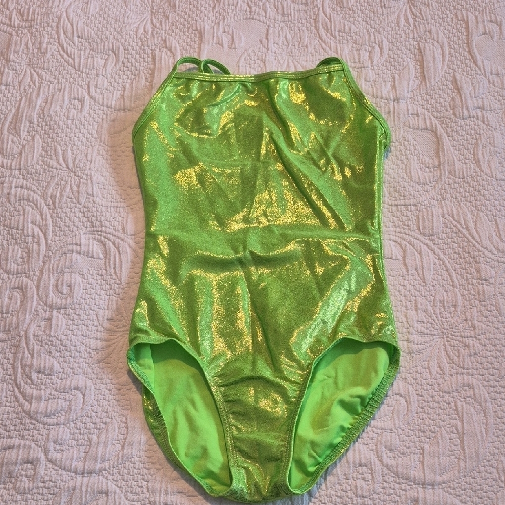 Perfect balance adult small lime green shimmer style dance or gymnastic leotard